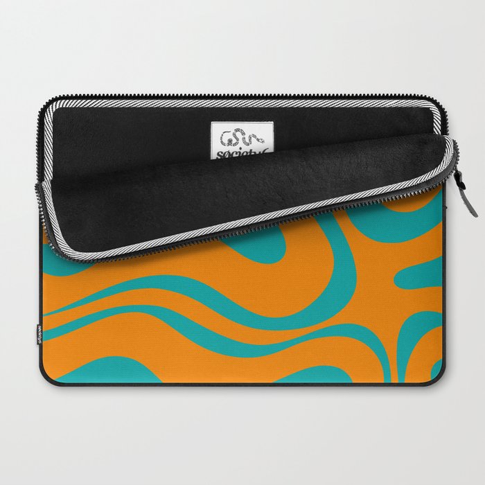 Retro Modern Liquid Swirl Abstract Pattern Square in Turquoise and Orange Laptop Sleeve Gallery Image 2
