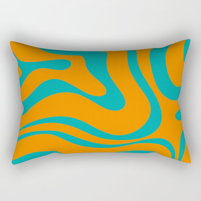 Retro Modern Liquid Swirl Abstract Pattern Square in Turquoise and Orange Rectangular Pillow Gallery Image 2