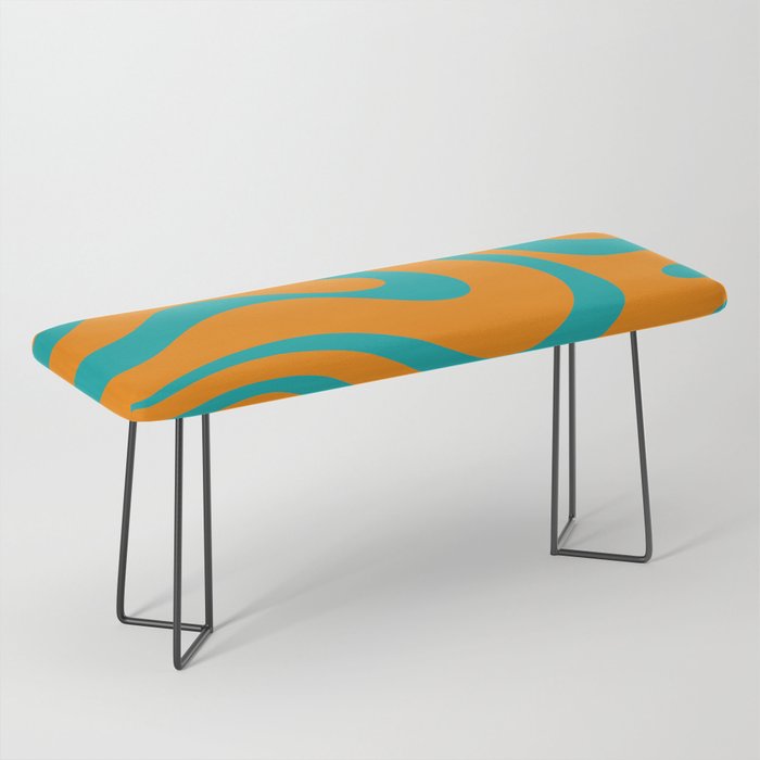 Retro Modern Liquid Swirl Abstract Pattern Square in Turquoise and Orange Bench Gallery Image 1