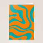Retro Modern Liquid Swirl Abstract Pattern Square in Turquoise and Orange Stationery Card Gallery Image 2