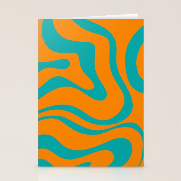Retro Modern Liquid Swirl Abstract Pattern Square in Turquoise and Orange Stationery Card Gallery Image 2