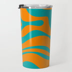 Retro Modern Liquid Swirl Abstract Pattern Square in Turquoise and Orange Travel Mug Gallery Image 3