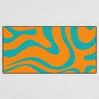 Retro Modern Liquid Swirl Abstract Pattern Square in Turquoise and Orange Desk Mat Gallery Image 3
