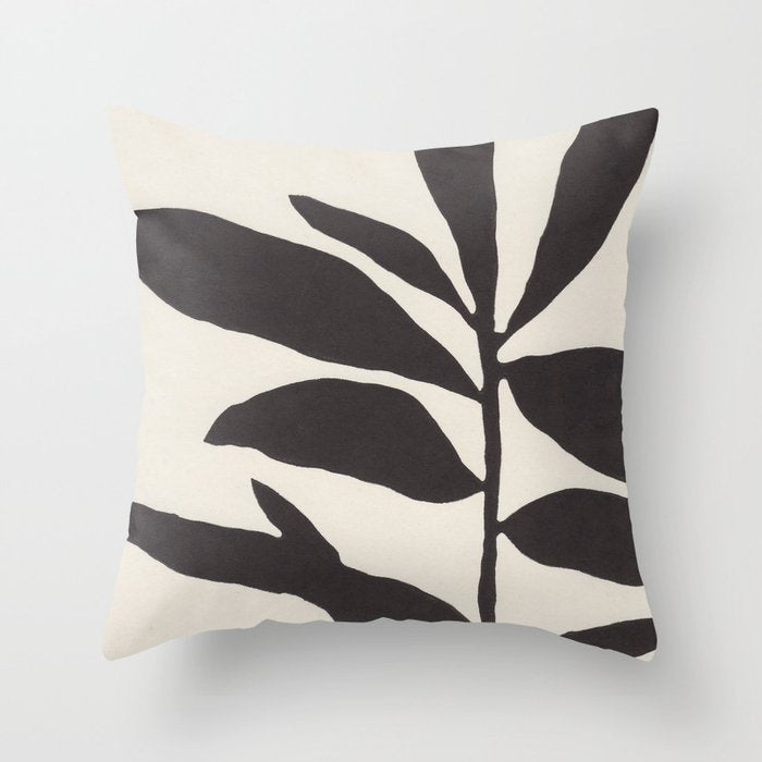 Linocut Branch #3 / Black & White Throw Pillow Gallery Image 6