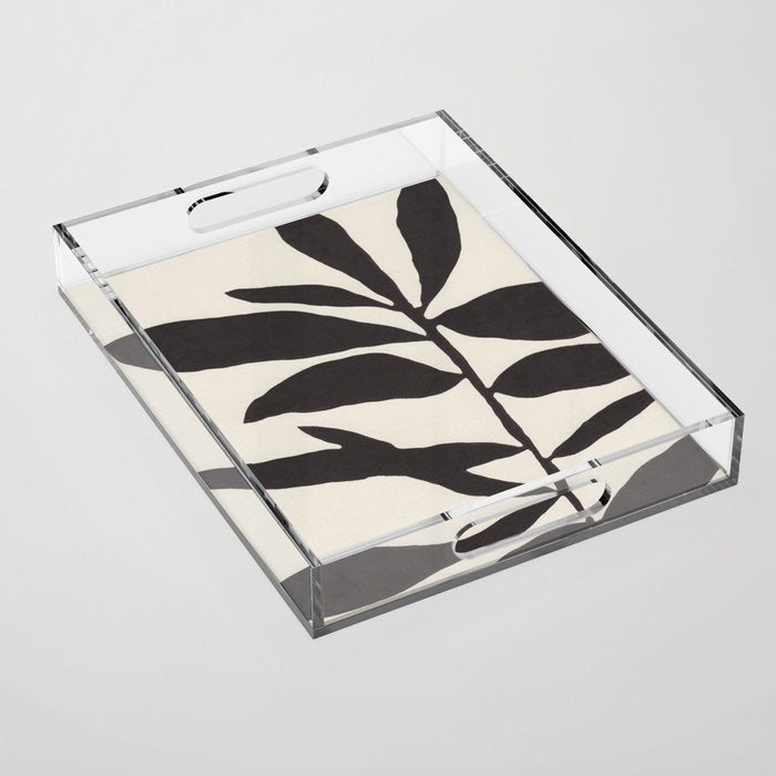 Linocut Branch #3 / Black & White Acrylic Tray Gallery Image 1
