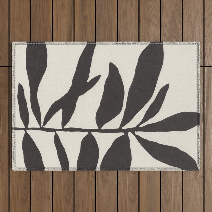 Linocut Branch #3 / Black & White Outdoor Rug Gallery Image 1