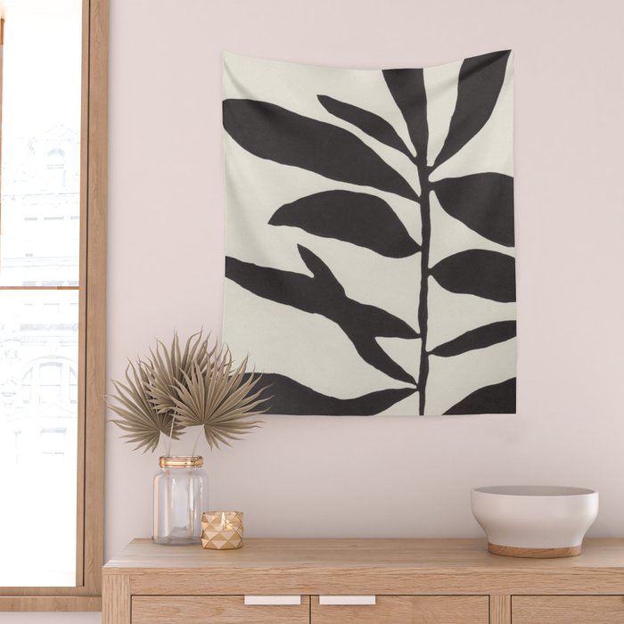 Linocut Branch #3 / Black & White Wall Tapestry Gallery Image 2
