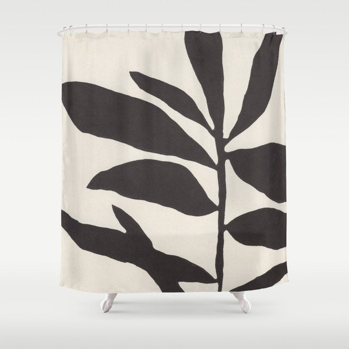 Linocut Branch #3 / Black & White Shower Curtain Gallery Image 1