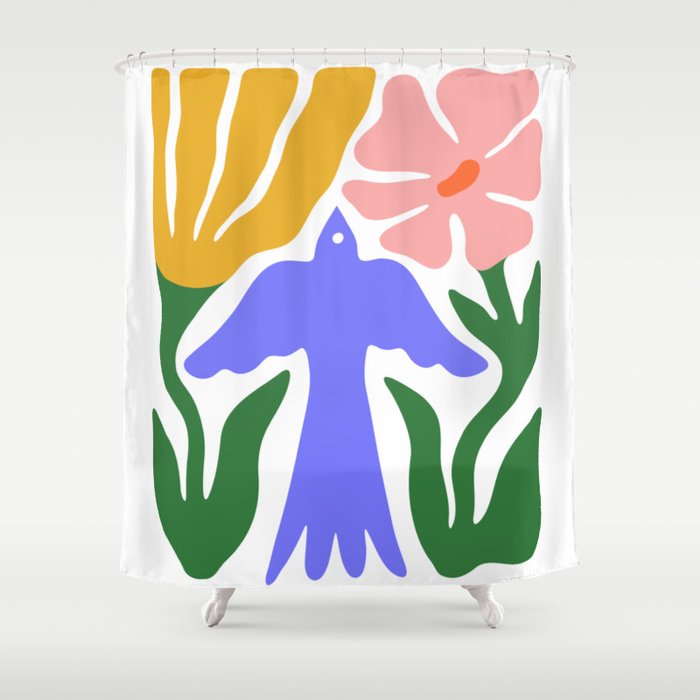 Abstract colorful flower bird nature art Shower Curtain Gallery Image 1