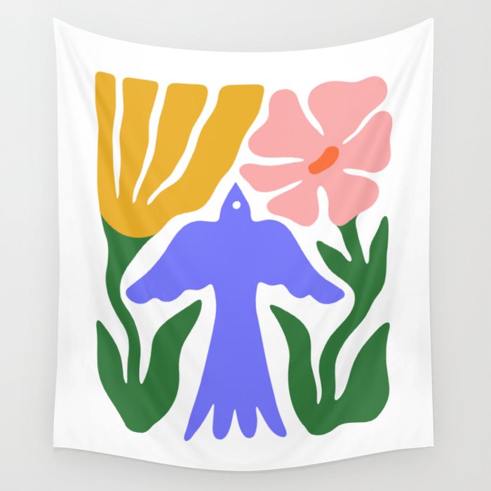 Abstract colorful flower bird nature art Wall Tapestry Gallery Image 4