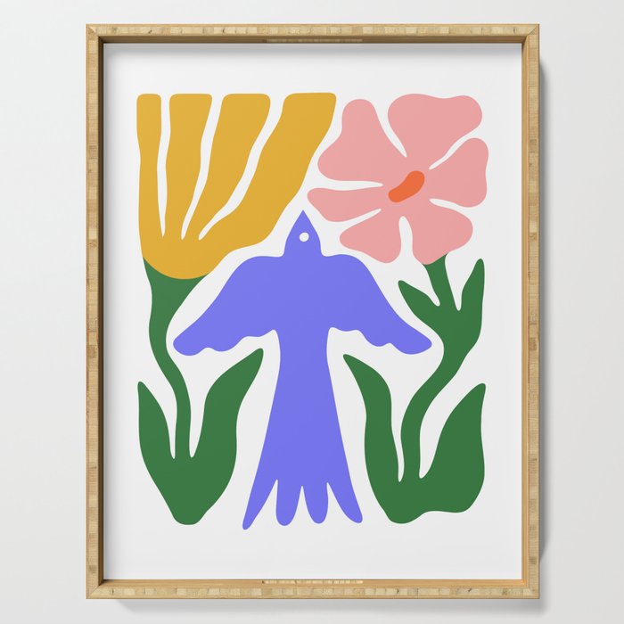 Abstract colorful flower bird nature art Serving Tray Gallery Image 1