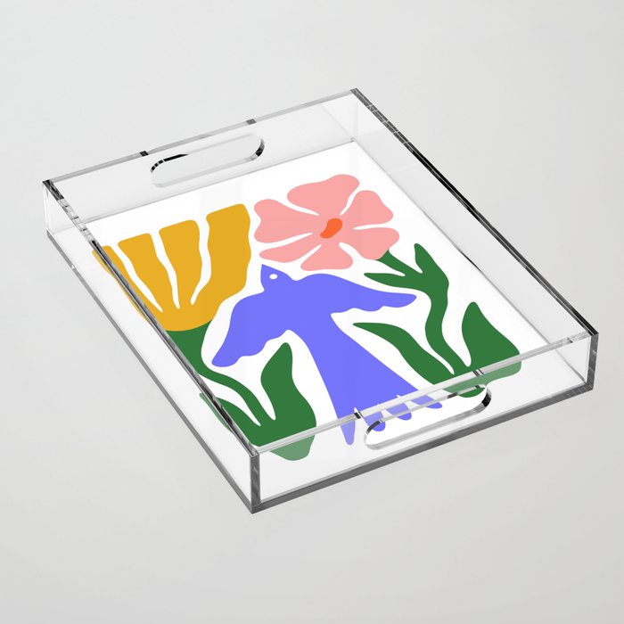 Abstract colorful flower bird nature art Acrylic Tray Gallery Image 1