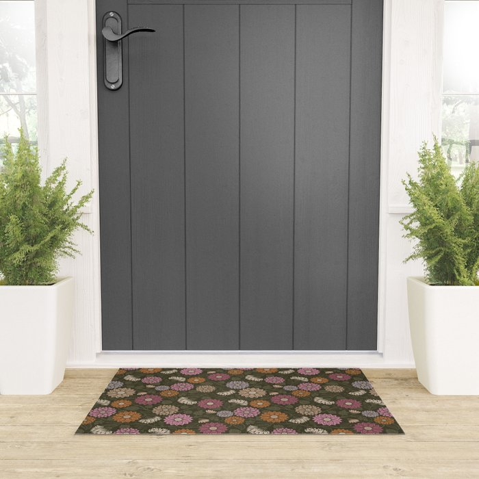 Mums and Vines Floral Mauve Olive and Rust Welcome Mat Gallery Image 3