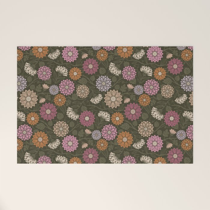 Mums and Vines Floral Mauve Olive and Rust Welcome Mat Gallery Image 1