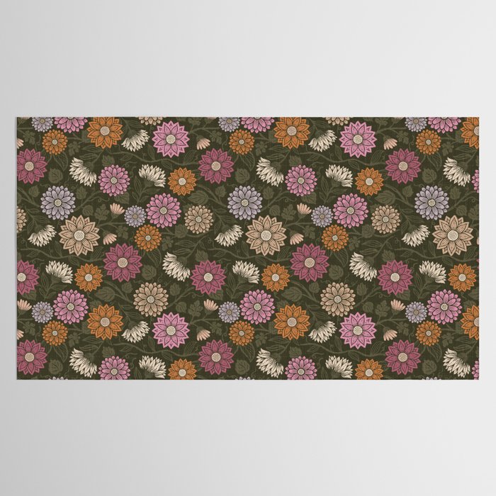 Mums and Vines Floral Mauve Olive and Rust Tablecloth Gallery Image 2