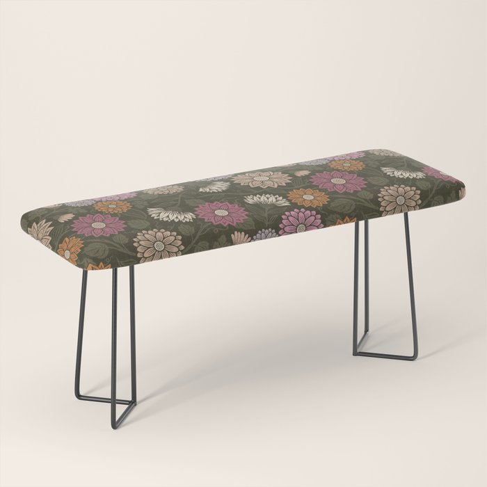 Mums and Vines Floral Mauve Olive and Rust Bench Gallery Image 1