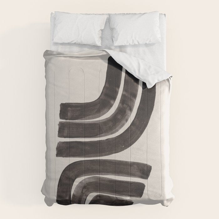 Don't Go Mid Century Modern Minimalist Black Ink Painting Funky Tribal Art Comforter Gallery Image 6