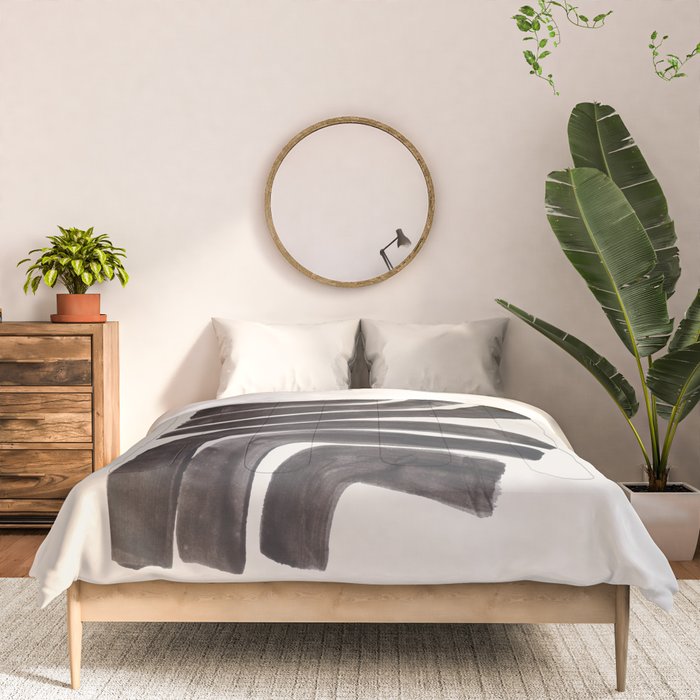 Don't Go Mid Century Modern Minimalist Black Ink Painting Funky Tribal Art Comforter Gallery Image 3