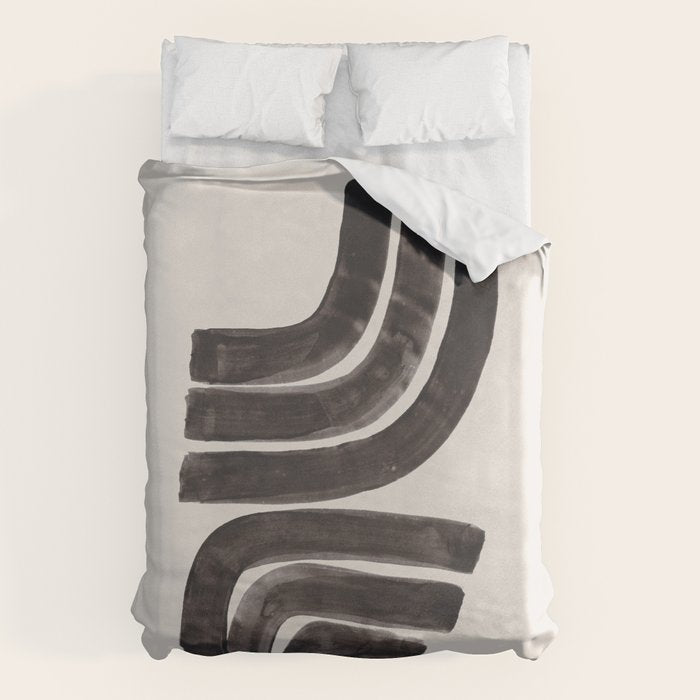 Don't Go Mid Century Modern Minimalist Black Ink Painting Funky Tribal Art Duvet Cover Gallery Image 6