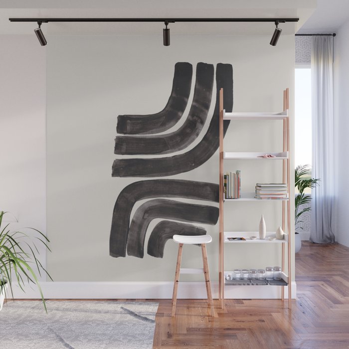 Don't Go Mid Century Modern Minimalist Black Ink Painting Funky Tribal Art Wall Mural Gallery Image 1