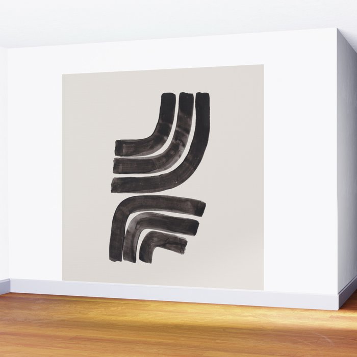 Don't Go Mid Century Modern Minimalist Black Ink Painting Funky Tribal Art Wall Mural Gallery Image 2