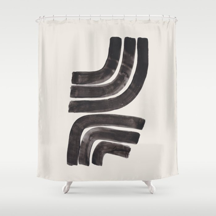 Don't Go Mid Century Modern Minimalist Black Ink Painting Funky Tribal Art Shower Curtain Gallery Image 1