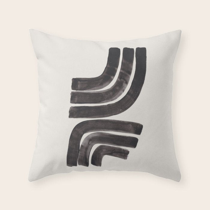 Don't Go Mid Century Modern Minimalist Black Ink Painting Funky Tribal Art Throw Pillow Gallery Image 6