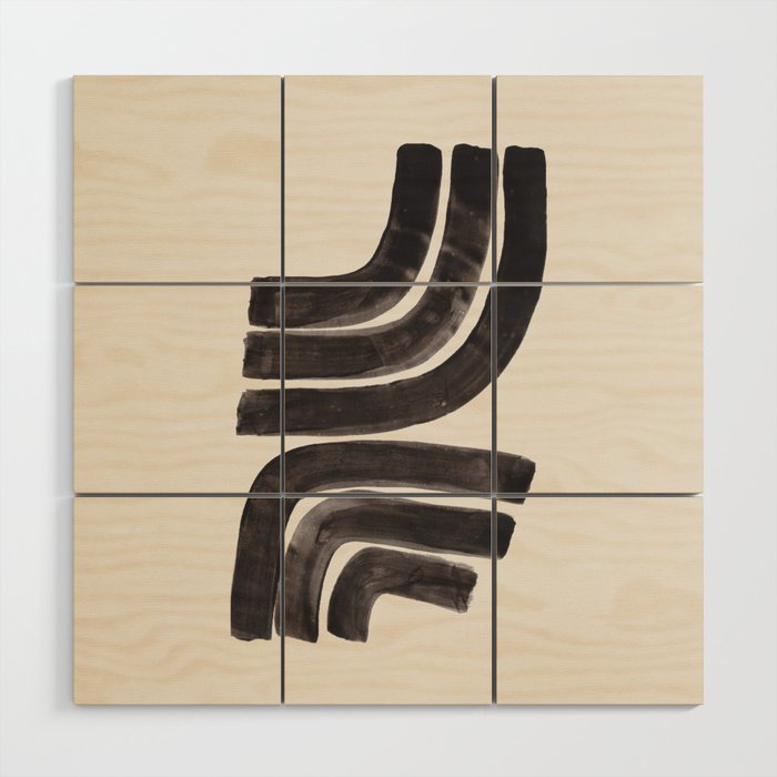 Don't Go Mid Century Modern Minimalist Black Ink Painting Funky Tribal Art Wood Wall Art Gallery Image 1