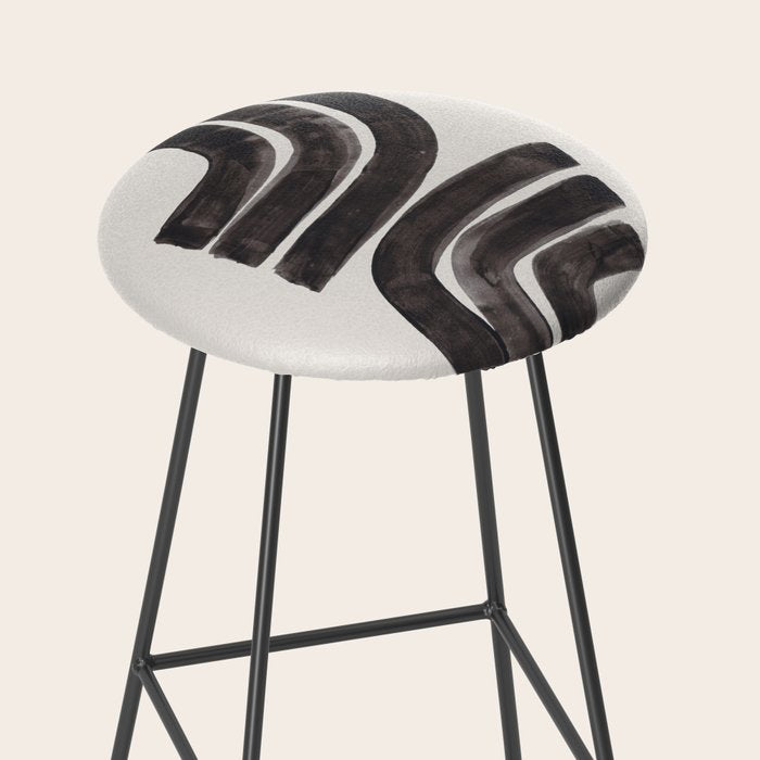 Don't Go Mid Century Modern Minimalist Black Ink Painting Funky Tribal Art Stool Gallery Image 2