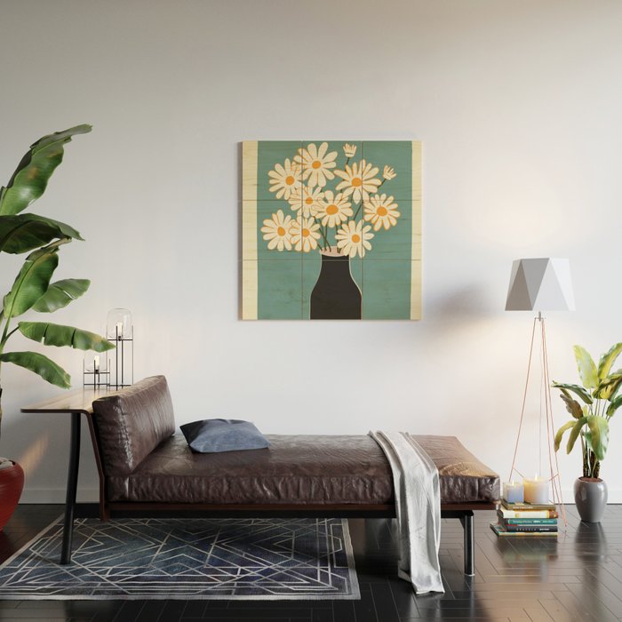 White Daisy Bouquet in Vase No. 1 Wood Wall Art Gallery Image 2