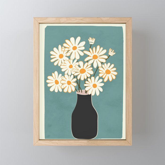 White Daisy Bouquet in Vase No. 1 Mini Art Print Gallery Image 1