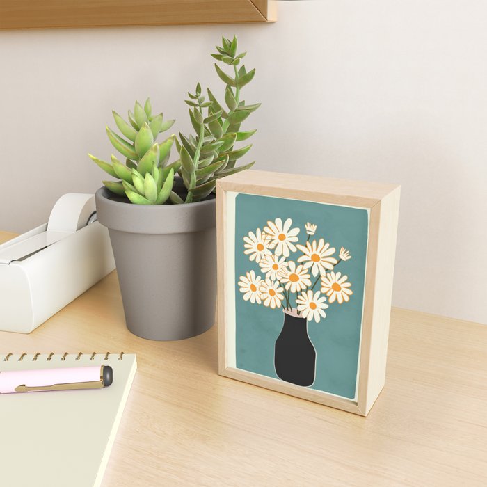White Daisy Bouquet in Vase No. 1 Mini Art Print Gallery Image 2