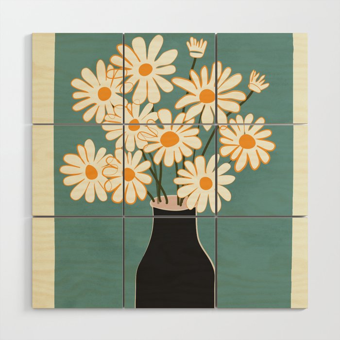 White Daisy Bouquet in Vase No. 1 Wood Wall Art Gallery Image 1