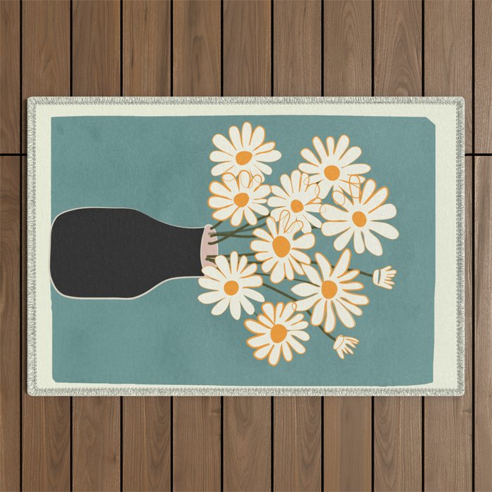 White Daisy Bouquet in Vase No. 1 Outdoor Rug Gallery Image 1