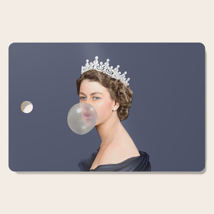 Queen Elizabeth in blue satin blowing a bubble gum Cutting Board Gallery Image 1