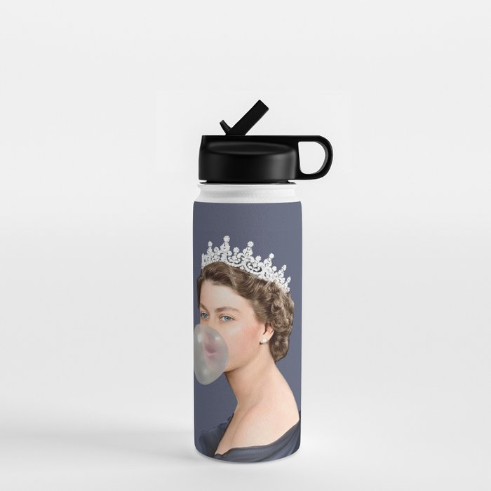 Queen Elizabeth in blue satin blowing a bubble gum Water Bottle Gallery Image 1