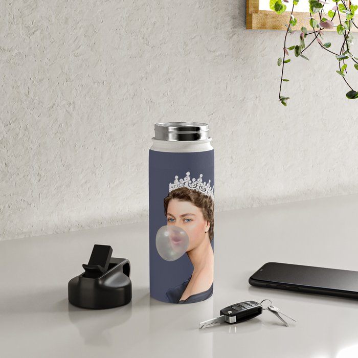 Queen Elizabeth in blue satin blowing a bubble gum Water Bottle Gallery Image 4
