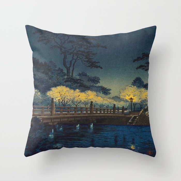 Tsuchiya Koitsu Vintage Japanese Woodblock Print Spring Blossom At Night t Throw Pillow Gallery Image 1