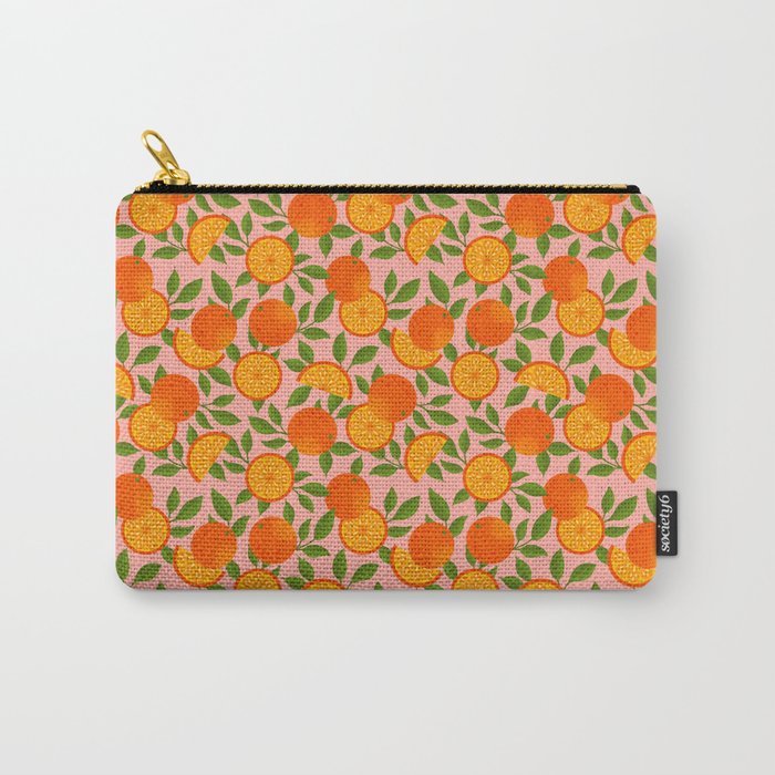Orange Pattern on Pink Carry All Pouch Gallery Image 1
