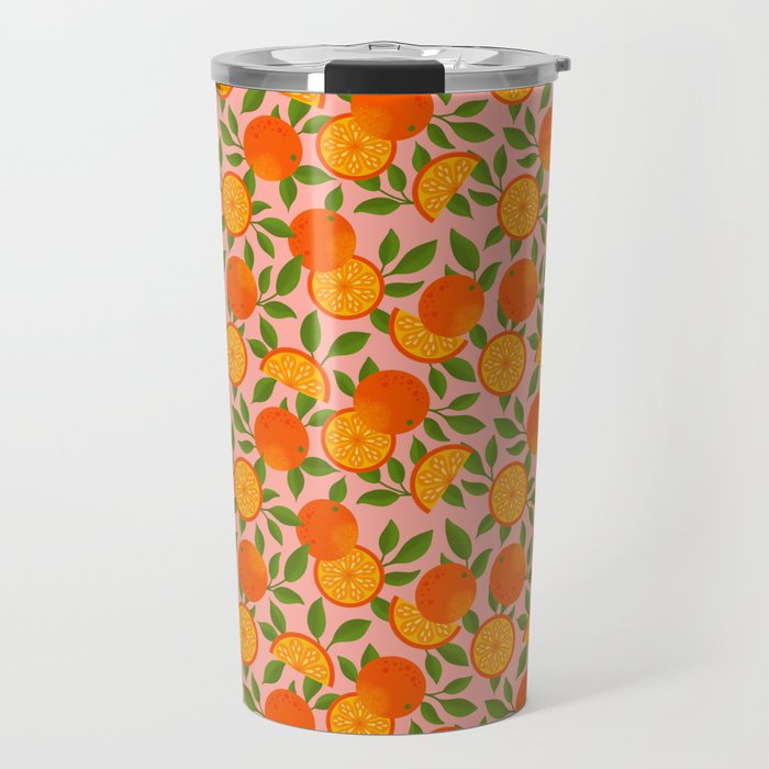 Orange Pattern on Pink Travel Mug Gallery Image 1