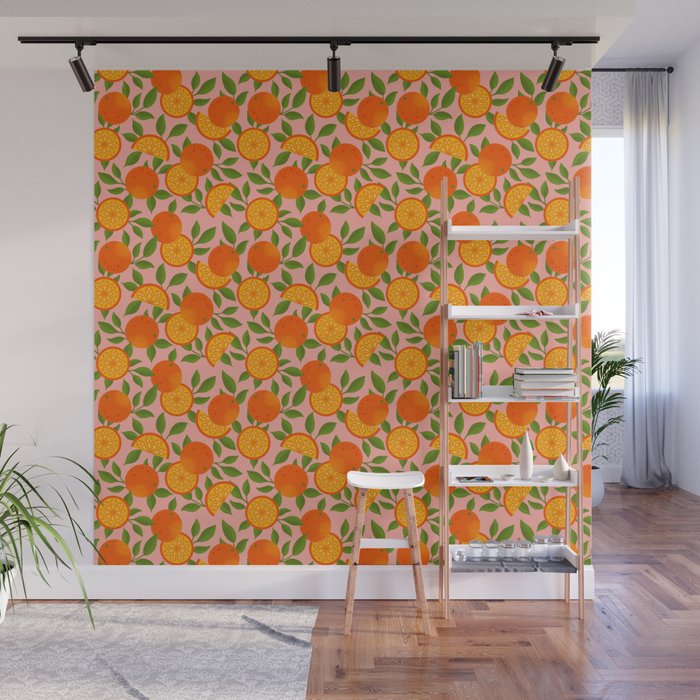 Orange Pattern on Pink Wall Mural Gallery Image 1