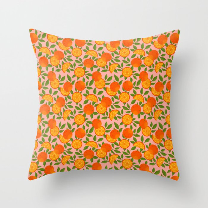 Orange Pattern on Pink Throw Pillow Gallery Image 1