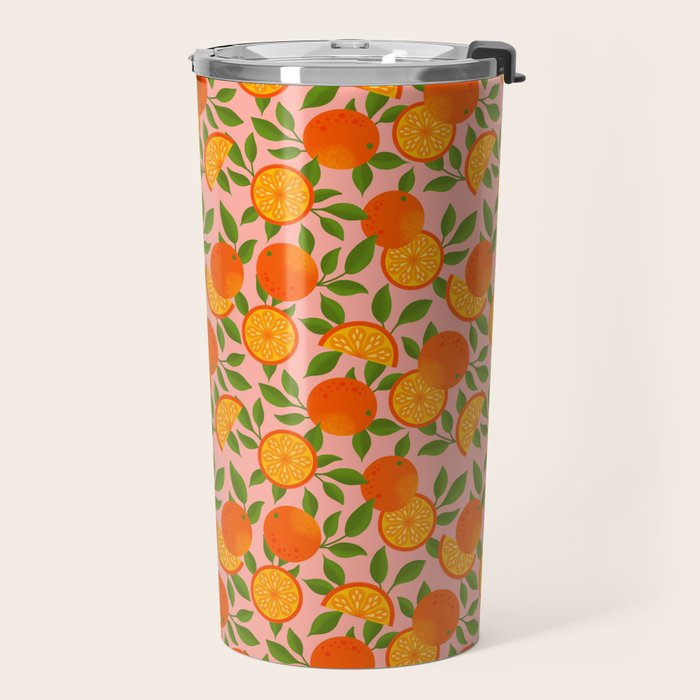 Orange Pattern on Pink Travel Mug Gallery Image 2