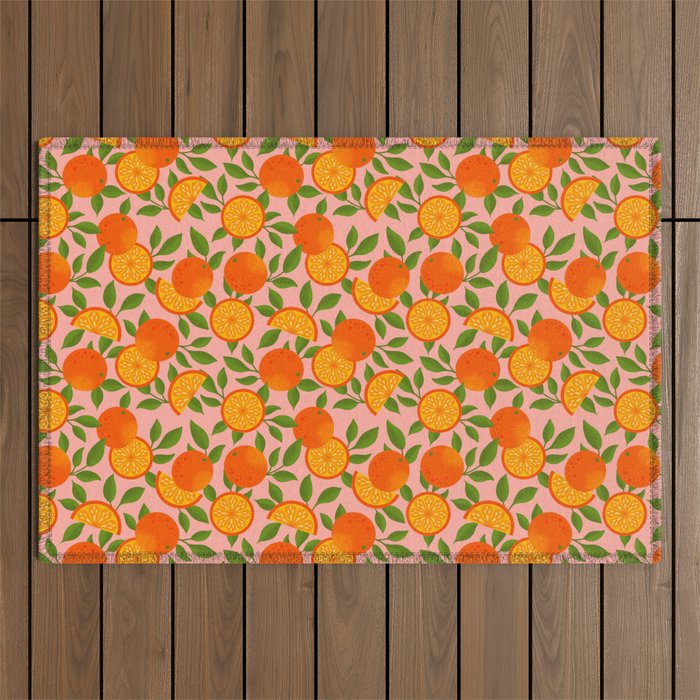 Orange Pattern on Pink Outdoor Rug Gallery Image 1