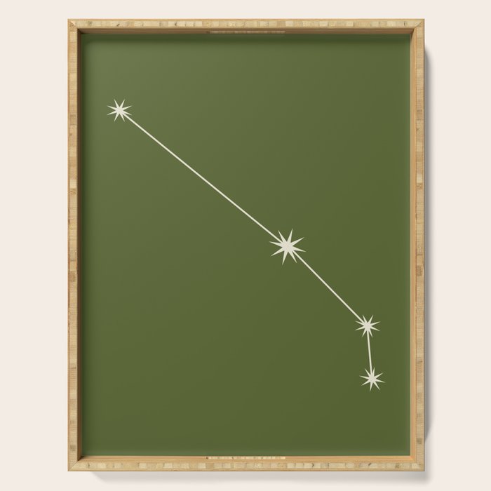Aries Zodiac Star Constellation Line Art Olive Green Serving Tray Gallery Image 1