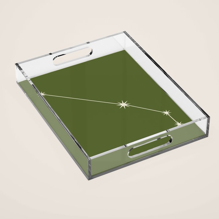 Aries Zodiac Star Constellation Line Art Olive Green Acrylic Tray Gallery Image 1