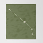 Aries Zodiac Star Constellation Line Art Olive Green Throw Blanket Gallery Image 2