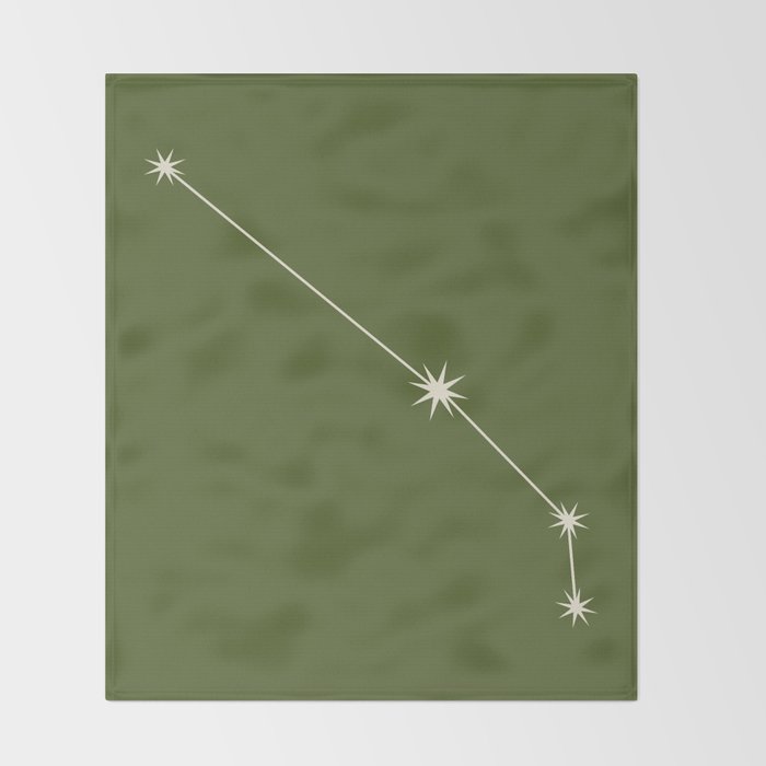 Aries Zodiac Star Constellation Line Art Olive Green Throw Blanket Gallery Image 2
