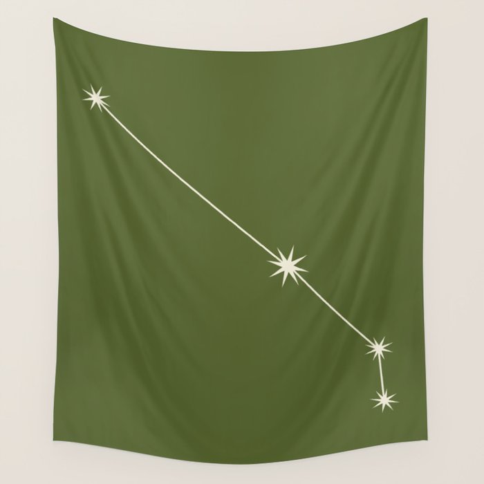 Aries Zodiac Star Constellation Line Art Olive Green Wall Tapestry Gallery Image 4