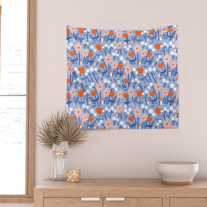 Red and blue spring flowers  Wall Tapestry Gallery Image 2